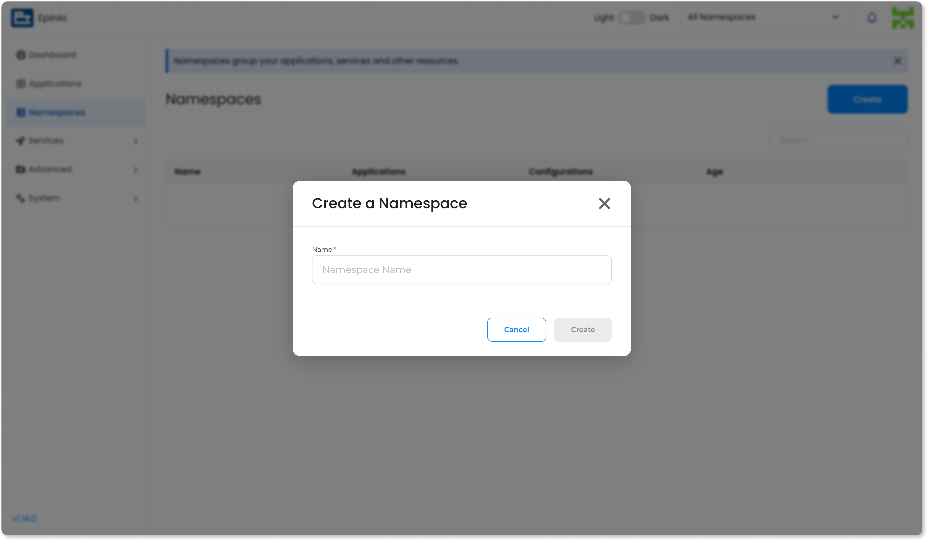 Epinio Namespace Management